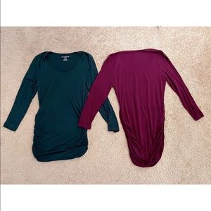 A Pea in the Pod Side Ruched Green and Purple 3/4 Sleeve Shirts